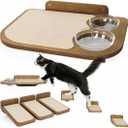 INICIO Cat Shelves Dog Proof Feeding Station with Wall Mounted Shelves, 3 Steps for wall with Floating Shelf for Cats Up to 15lbs, Includes Attached Cat Food Bowl for Convenient Feeding Brown
