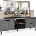 Maxtown TV Stands for Living Room, TV Console Table for 55 Inch TV, Entertainment Center with 1 Cabinet, 2 Drawers, Media Console with Metal Feet for Bedroom, Living Room, Dark Grey