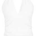 Yonique Women's Halter Tankini Top V Neck Swim Top Tummy Control Bathing Suit, Medium
