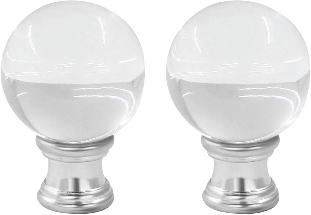 Ball Shaped Glass Lamp Finials, Clear Lamp Shade Top Screw Cap Knob for Decoration - 2Pcs Silver