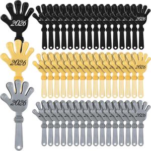 48 Pcs 2026 Happy New Year Hand Clappers Noisemakers New Years Eve Glitter Clappers Noisemakers Black Silver Gold Plastic Clapping Hands for Graduation Birthday Party Favors Supplies, 7 In