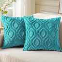 decorUhome Throw Pillow Covers 18x18 Inch Set of 2, Soft Plush Faux Wool Turquoise Couch Pillow Covers, Spring Solid Dyed Accent Pillow Cases for Sofa Bed Living Room Home Decor