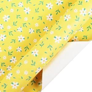 LaRibbons Easter Floral Wrapping Paper Jumbo Roll-30 Inch X 33 Feet, White Daisies on Yellow Design, Spring Gift Wrap Stone Paper for Wedding, Mother’s Day, Baby Shower & Birthday