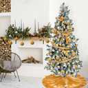 24 Pcs Velvet Christmas Tree Decorations Set Velvet Christmas Tree Skirt Bow Topper Xmas Ball Ornaments Ribbon LED Light for Xmas Holiday Party Wreath Decoration (Gold)