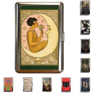 Vintage Art Versatile Metal Card Holder Wallet Versatile Card & Cash Case for Women Men Art Deco Design Metal Wallet Store Credit ID Business Card with Snap Closure