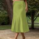 Modegal Women's Satin High Waist Hidden Elasticized Waistband Flared Casual A Line Midi Skirt