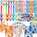 Dog Paw Party Favors Set - 120pcs Dog Paw Theme Party Supplies with Slap Bracelets, Bubble Wands, Stickers, Straws & Gift Bags for Birthday Rewards for Party Education