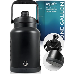AQUAFIT 1 Gallon Insulated Water Bottle (Cold for 48 Hrs) - BPA Free & Leak Proof - 128oz Stainless Steel Jug - Big Water Bottle with Handle for Gym, Hiking, Camping & Travel (Military Green)