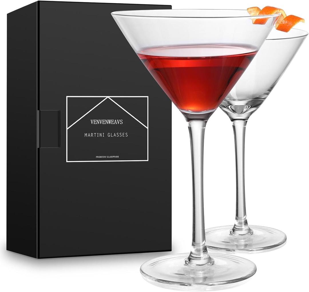 Martini Glasses Set of 2,Hand-blown 9.2OZ Crystal Cocktail Glasses for Espresso Martini,Cosmopolitan,Manhattan,Gimlet,Home Bar,Cocktail Party,Stemless Martini Glassware Gift Set