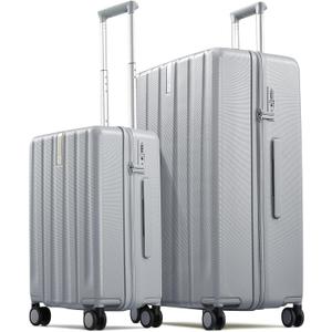 Hanke Upgraded Elite 2 Piece Luggage Set, 20 Inch Carry On & 29 Inch Extra Large Checked Suitcase, PC Hard Shell Suitcases with Wheels, TSA Lock, Explosion-Proof Zipper Travel Set,Grey