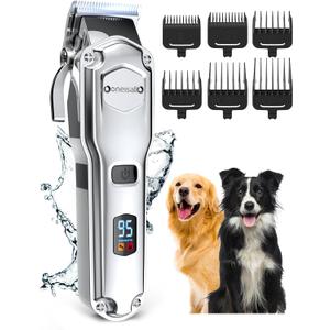oneisall Dog Clippers for Grooming for Thick Heavy Coats/Low Noise Rechargeable Cordless Pet Shaver with Stainless Steel Blade/Waterproof Dog Shaver for Dogs Pets and Animals (Sliver) (A Stainless Steel)
