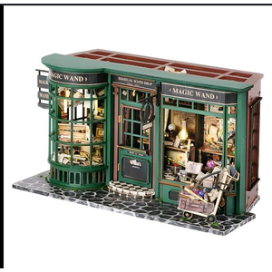 Miniature Dollhouse Kit, Wooden Mini House Building Kit, DIY Book Nook Kits for Adults, Magic Wand Shop Model with LED Light, Christmas Birthday Gifts for Adults Teens (Magic House)