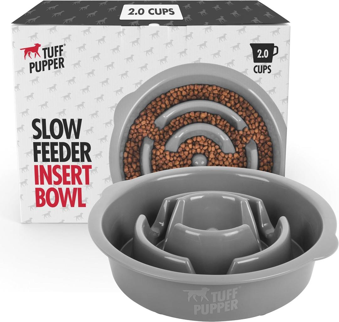 Tuff Pupper Slow Feeder Dog Bowl | Puzzle Maze Slows Down Eating | Standalone Pet Bowl | Elevated Feeder Tray Bowl | Metal Bowl Insert | Easy Clean Dishwasher Safe (Fits 7.5-8 Inch Hole)