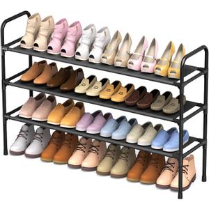 3 Tier Shoe Rack, Shoe Organizer for 18 Pairs of Shoes, Black Non-Woven Fabric Shoe Storage Shelf for Closet, Entryway, Garage, Corridor, Long Shoe Shelves (3 Tie Black Non-adjustable)