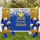 2 x Graduation Party Decorations- Large Outdoor 2026 Graduation Banner with Balloon Arch and Gold Curtain Backdrop- Navy Blue Gold 47x71graduates Porch Sign for High School College Party