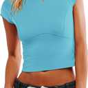 SENSERISE Womens Crop Tops Cap Sleeve Fitted Shirts Casual Baby Tees Y2k Clothes Summer Outfits (Blue, M)