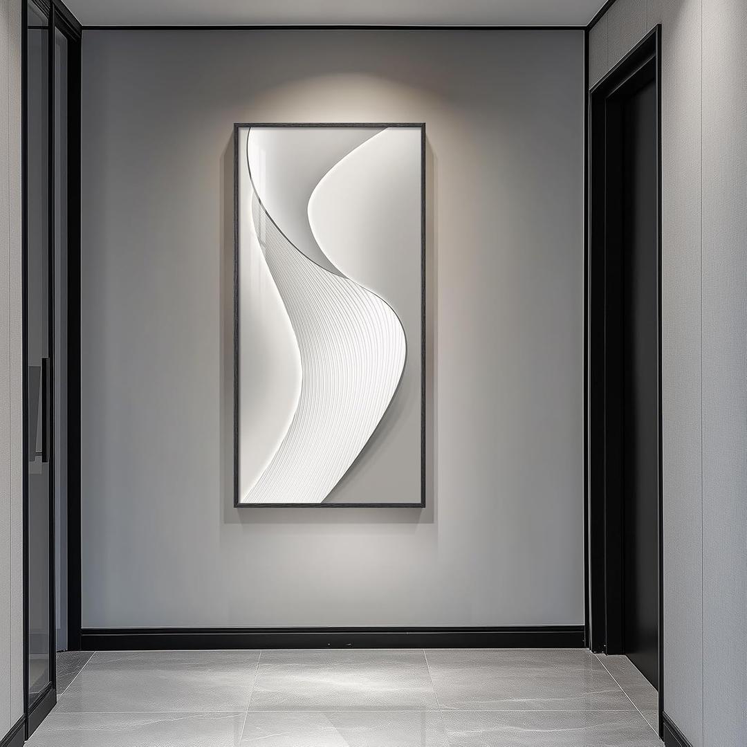 Large Framed Modern Abstract Vertical Wall Art for Living Room, Bright Style Luxury Art Prints Paintings Artwork for Walls, Silver Gray Minimalist Pictures for Hallway Entryway Foyer Stair Office Wall Decor 30x60 In