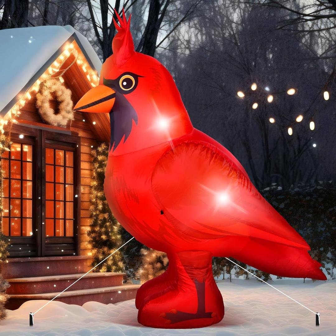 5 ft Christmas Inflatable Cardinal Outdoor Decoration Xmas Blow up Big Red Cardinal Bird Built in LED Lights for Christmas Party Outside Yard Garden Lawn Decorations Supplies