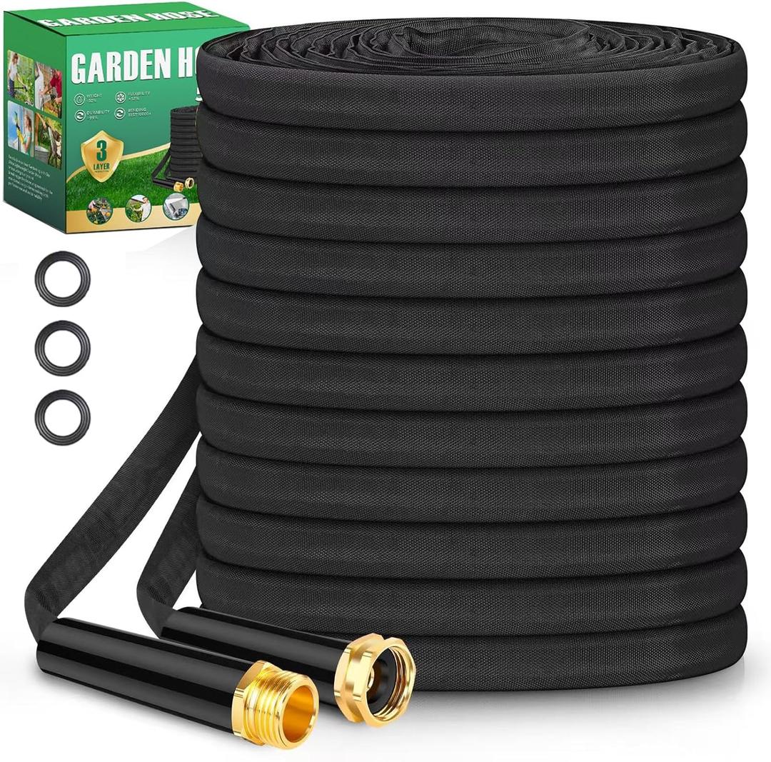 Lightweight Flat Garden Hose for Outdoor Watering, Car Washing, Wear-Resistant and Explosion-Proof PVC Cloth Covered Water Pipe (100FT)