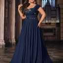 VOUIAO Women Plus Size Bridesmaid Dresses Sequin Summer Maxi Dress A Line Wedding Guest Prom Evening Party Cocktail Gown Navy Blue 2XL