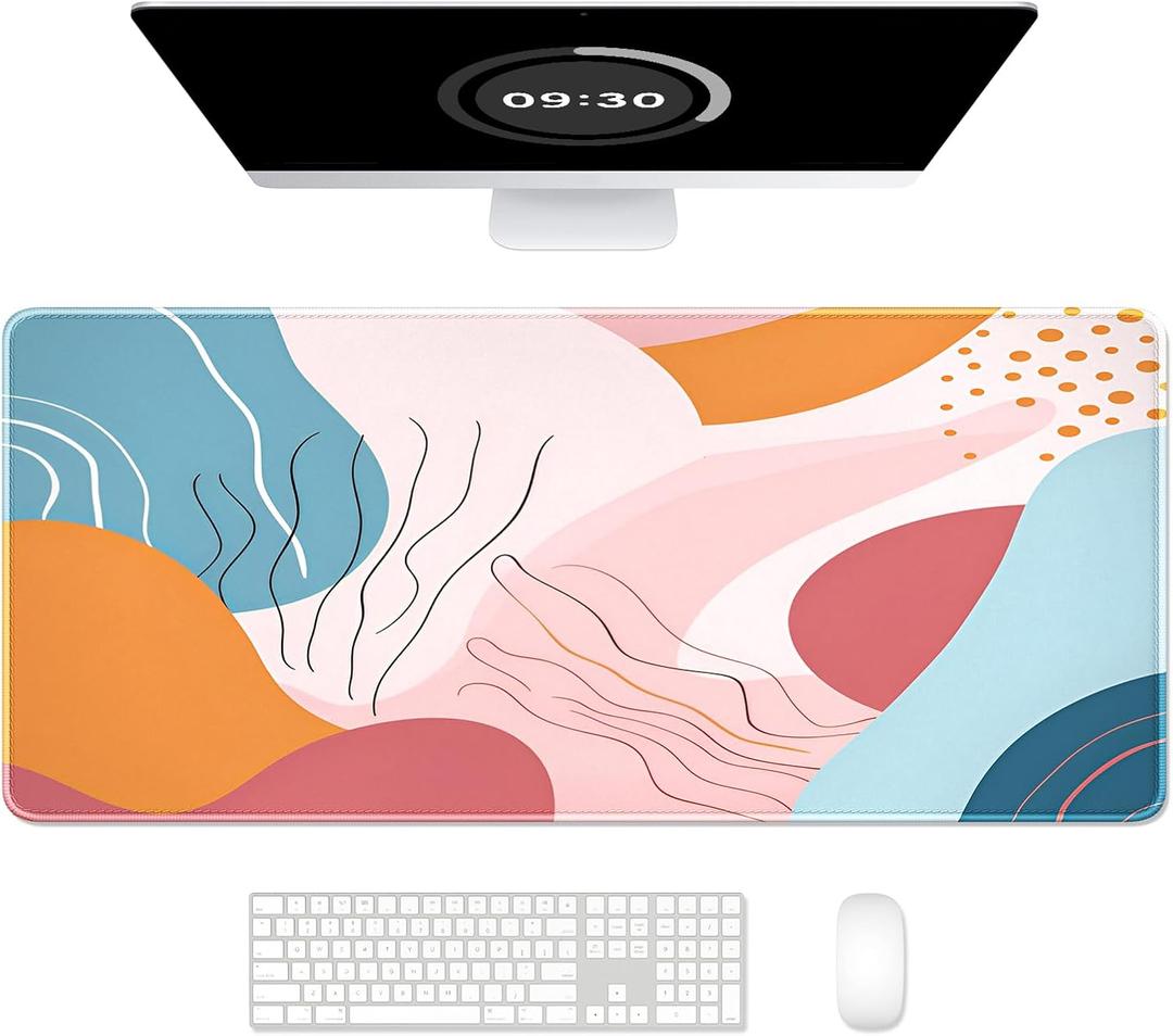 Auhoahsil Ultra Large Gaming Mousepad, XXL Desk Mat, Pretty Extended Full Size Desktop Matt for Keyboard, Laptop & Computer, 35.5 x 15.7 in, Abstract Orange Pink Pattern