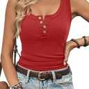 ATHMILE Women Tank Tops Summer Casual Ribbed Sleeveless Basic Cami Top Slim Henley Button Down Blouses Beach Large