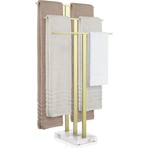KES 3-Tier Freestanding Towel Rack with Marble Base, 36" Tall, Brushed Gold