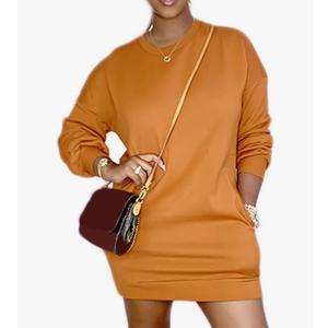 Women's Casual Sweatshirt Dress,Solid Color Long Sleeve Mini Dress with Pockets S