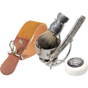 Grandslam Shaving Straight Razor Kit, Steel Cutthroat Straight Razor With Leather Strop, Shave Brush, Stainless Steel Shaving Bowl and Stand, Gift for Men (Silver)