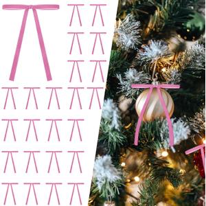 Pink Velvet Christmas Ornaments,24 Pcs Red Velvet Rustic Bows for Christmas Tree,Suitable for Wreaths Fireplaces Door Decorations Gift Wrapping and Holiday Party Decorations5 * 7inch