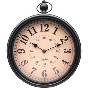 Retro Round Wall Clock Metal Vintage Antique Wall Clocks Battery Operated Old Design Style for Kitchen, Living Room or Office Black Round