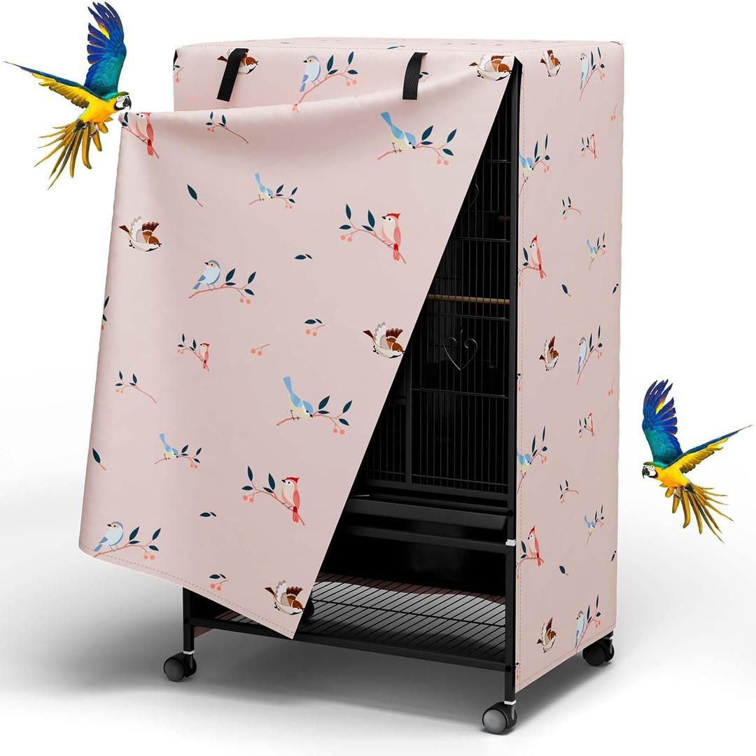 Tchvt Nighttime Bird Cage Covers with Zipper Panel Blackout Birdcage for Winter Universal Breathable Large Good Night Enclosure for Bird (Bird Designs, 38x24x48 inch)