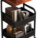 3Tier Rolling Cart - Metal Utility Cart with Wheels, Heavy Duty Mesh Rolling Storage Cart Organizer for Kitchen Office Bedroom Living Room Slide Table (Black)