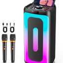 Karaoke Machine, Portable Bluetooth 5.3 Karaoke Speaker with 2 Wireless Microphones for Adults, PA System Speaker for Gatherings,Home Party,Outdoor,Camping, Support USB/TF Card/AUX in