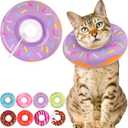 Cat Cone Collar Soft, Cute Cat Donut Collar After Surgery, Adjustable Kitten Recovery Cones to Stop Licking, Lightweight Neck Elizabethan Collars for Cats Kittens (Purple, Medium)