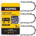 KAZPRO 10 Inch Chainsaw Chain 40 Drive Links, 3/8" LP Pitch, .050" Gauge, Pole Saw Chain Blade, Low kickback, Lubrication System, fits Echo, WORX, Sun Joe, Makita, WEN, etc, KP-S40 (3 Pack)