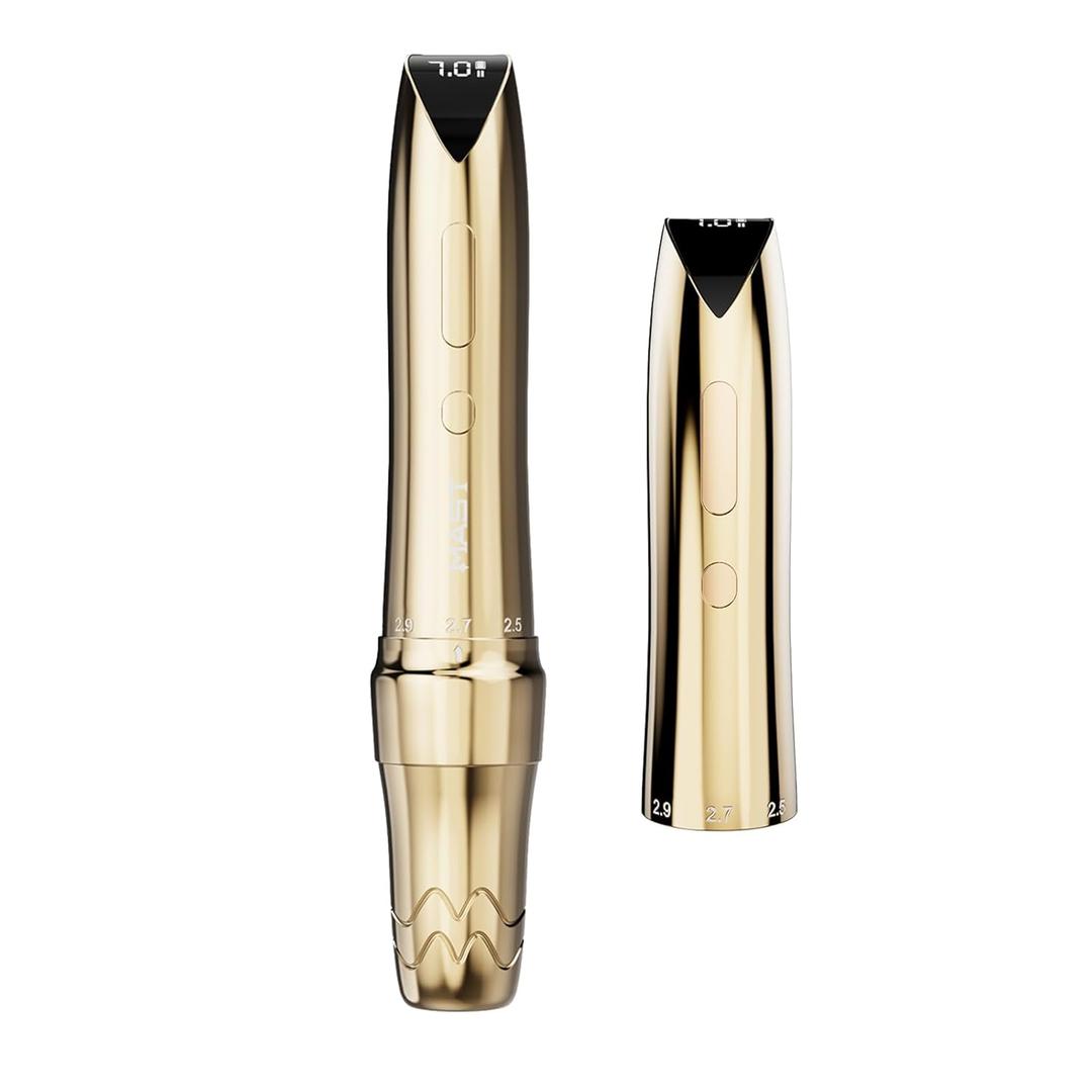 Mast P60 Tattoo Gun Machine, Wireless Tattoo Pen, 5 Strokes Length 2.2mm - 3.2mm, 121g/4.2oz, 2 Batteries, Gold Color