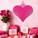 RattanView 3 Pcs Valentines Door Decorations Valentines Heart Door Hanger Ornaments Rose Red Glitter Heart Shaped Wooden Hanging Sign 11 x 12 Inch for Home Wall Porch Wedding Birthday Wreath Crafts