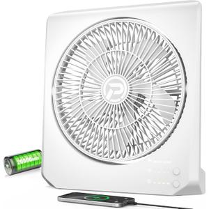 10Inch Portable Small Box Fan, 20000mAh Rechargeable Battery Operated, Max 55Hrs Cooling, 4 Speeds, 270 Pivoting, Cordless Square Table Fan with Timer for Window Bedroom Kitchen Office Power Outage (White)
