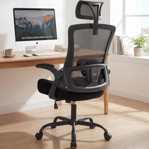 NEO CHAIR Office Chair High Back Desk Chair Comfy Gaming Computer Mesh Seat with Ergonomic Lumbar Adjustable Headrest Rolling Flip-up Armrests and Wheels (All Black)