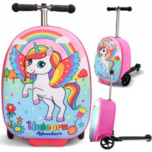 emissary Scooter Luggage for Kids Ride-On Suitcase, Scooter Ride Luggage, Lightweight Carry-On Suitcase Kid Travel Bag (Pink)