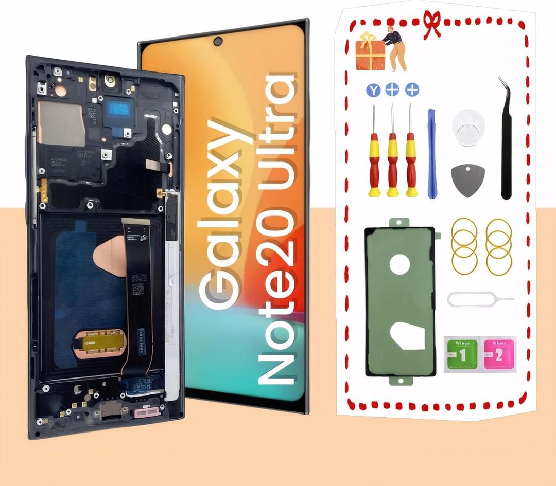 OLED for Samsung Galaxy Note20 Ultra 5G LCD Display Screen Assembly Replacement for Samsung Note 20 Ultra Touch Digitizer Screen with Frame Toolkits N985U N986U (Black)