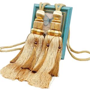 Curtain Tiebacks Holdbacks Sling Binding Rope Handcrafted Tassels Lantern Single Hanging Ball Tie Backs Home Office Window Decorative Drapery Fasteners Fringe Ropes 2 Pack (Gold1)