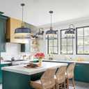 Farmhouse Pendant Lights, Adjustable Hanging Light Fixtures with Hammered Metal Shade, 12.4 inch Pendant Lighting for Kitchen Island, Blue