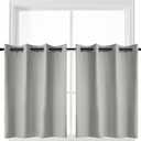 YGO 36 inch Tier Curtains for Kitchen-Thermal Insulated Blackout Grommet Top Window Tiers for Cafe (Light Grey, 2 Panels, 52 W by 36 L)