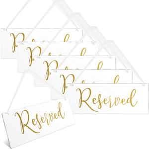 Blulu 6 Pcs Reserved Signs for Wedding Chairs Acrylic Tag Hanging with Ribbon for Wedding Reserved Signs for Important Events Church Pews Chair and Restaurant (Gold)