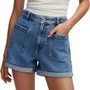 onlypuff Jean Shorts for Women Frayed Cut Off Denim Short High Waisted Ripped Distressed Mid Rise Trendy Summer Outfits (Blue, 12)