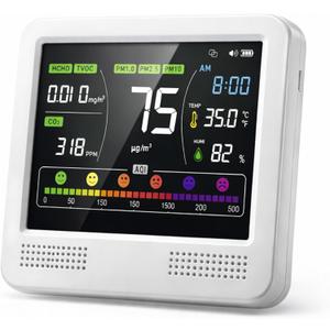 16-in-1 Indoor Air Quality Monitor and Detector with 7AQI Beep Alarm, CO2 Monitor, PM1.0, PM2.5, PM10, Temperature, Humidity, Formaldehyde, VOC Tester