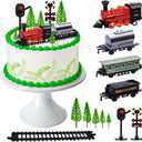 MEMOVAN Train Cake Toppers 13pcs Train Cake Decorations Mini Trains Toy Traffic Track Railway Lights Cake Topper Decorations for Boy's Kids Steam Trains Theme Birthday Party Supplies