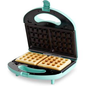 GreenLife Electric Waffle Sandwich Maker, Toaster, Panini Press with Healthy Ceramic Nonstick Plates, Perfect for Tuna Melts, Crispy Rice, Grilled Cheese, LED Indicator Light, PFAS-Free, Turquoise
